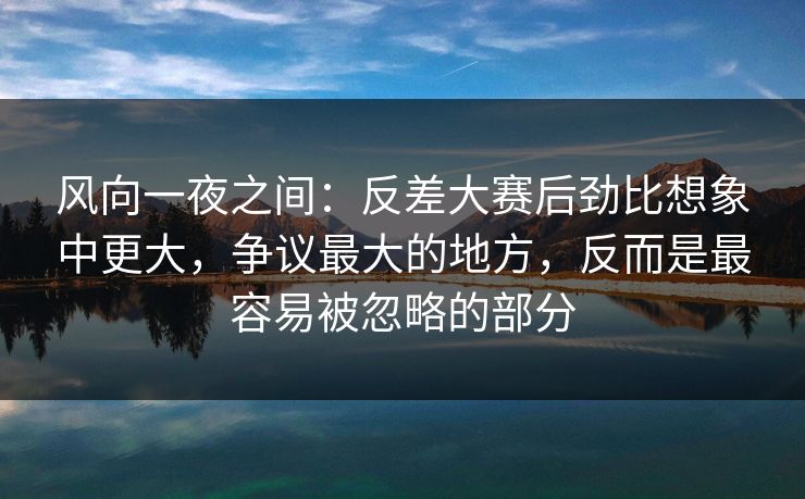 风向一夜之间：反差大赛后劲比想象中更大，争议最大的地方，反而是最容易被忽略的部分
