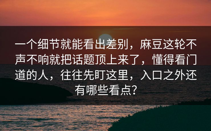 一个细节就能看出差别，麻豆这轮不声不响就把话题顶上来了，懂得看门道的人，往往先盯这里，入口之外还有哪些看点？